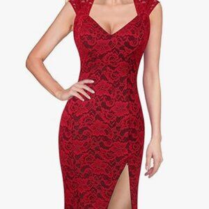 Fuschia and black lace floor length formal dress
